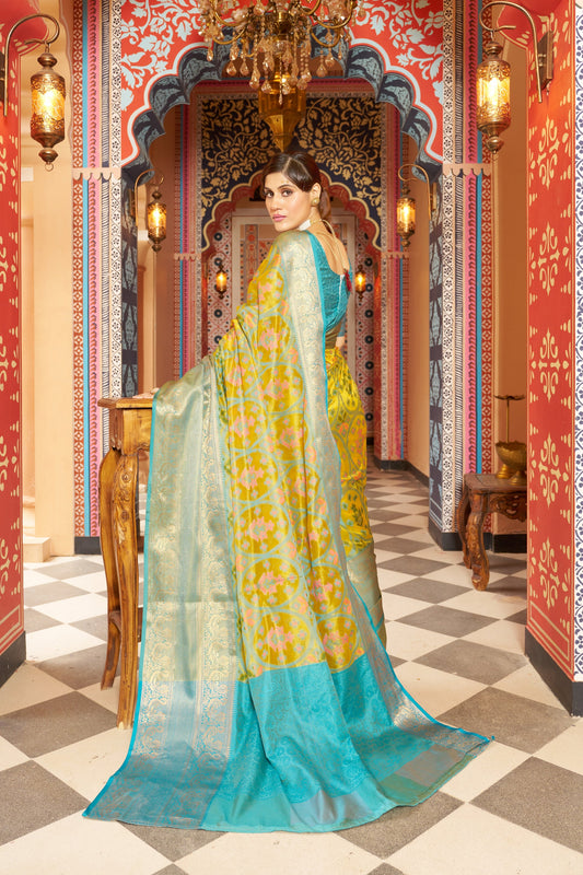 Yellow Banarasi Pure Soft Silk Saree