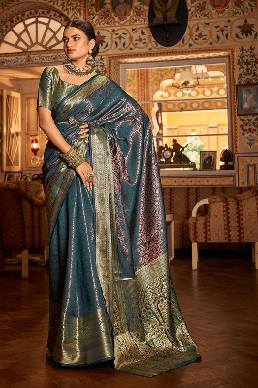 Denim Blue Pure Kanjivaram Silk