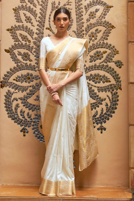 Pearl White Pure Kanjivaram Soft Silk Saree