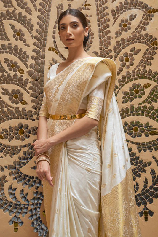 Pearl White Pure Kanjivaram Soft Silk Saree