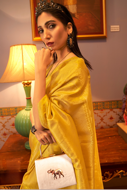 Trendy Yellow Kanjivaram Silk Saree