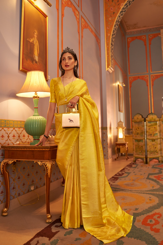 Trendy Yellow Kanjivaram Silk Saree