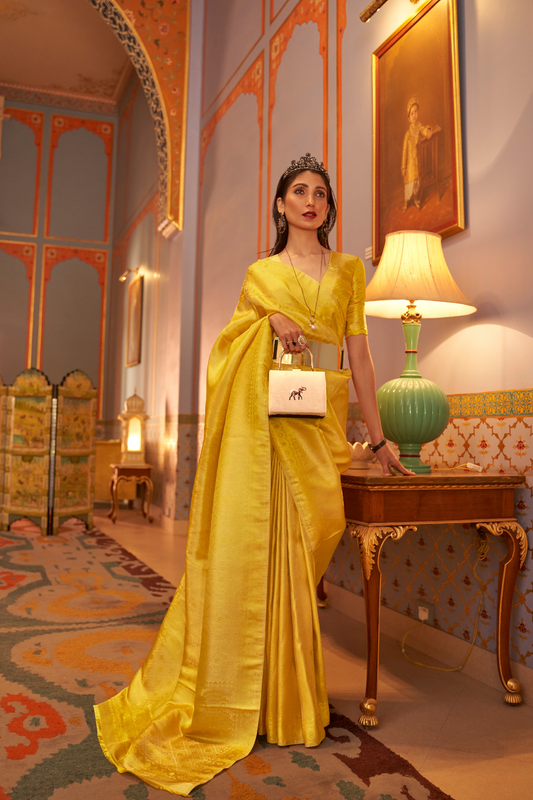 Trendy Yellow Kanjivaram Silk Saree