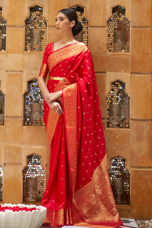 Red Pure Kanjivaram Soft Silk Saree