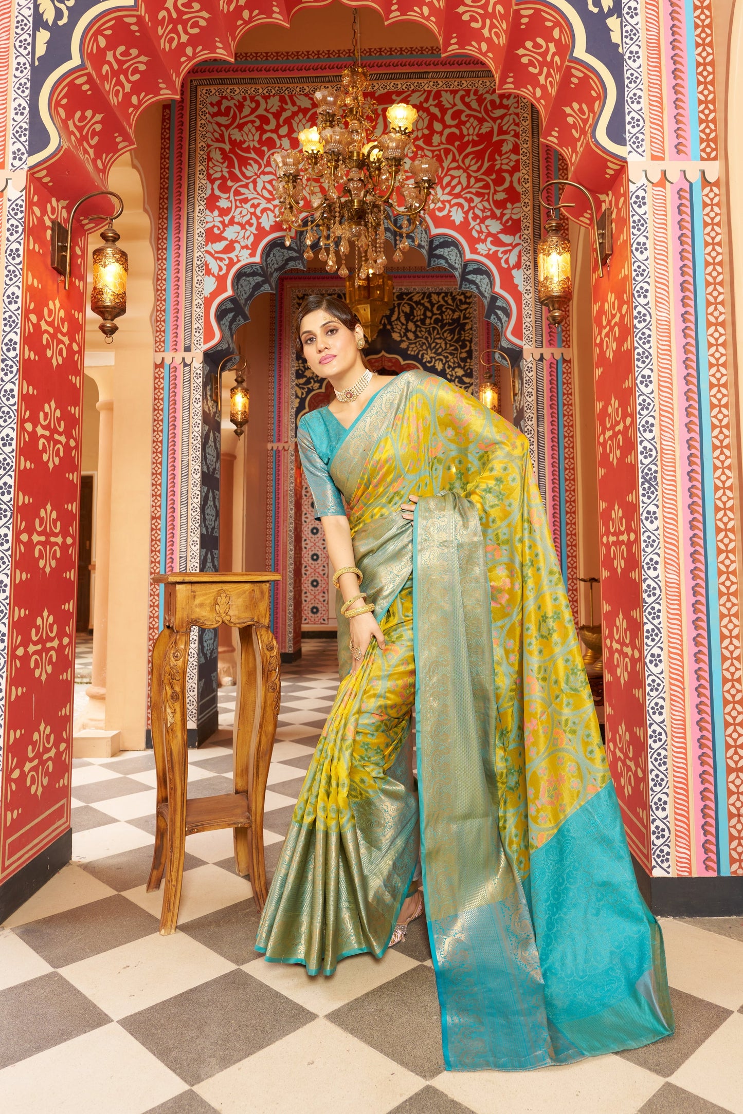Yellow Banarasi Pure Soft Silk Saree