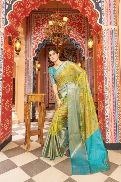 Yellow Banarasi Pure Soft Silk Saree