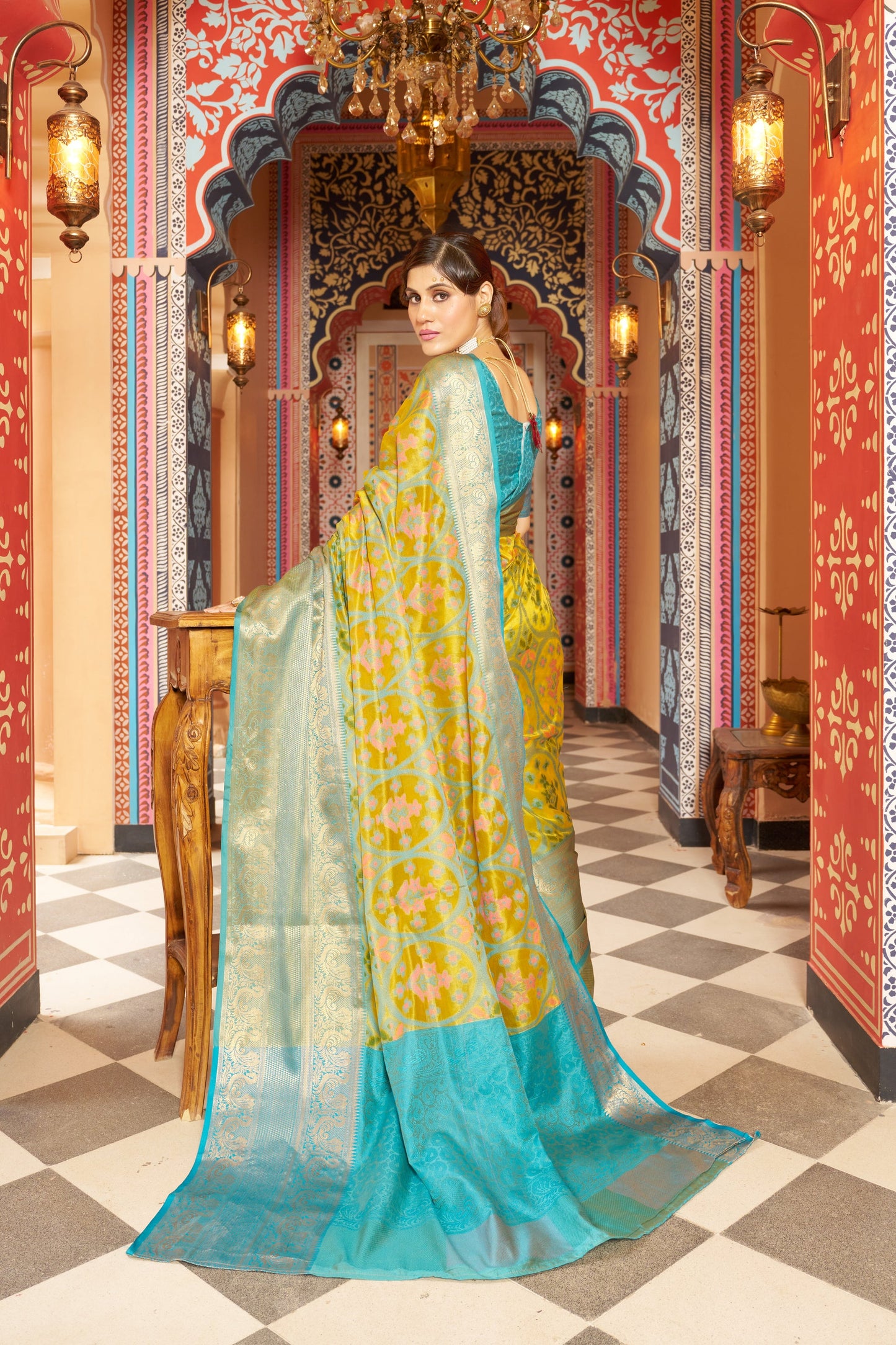 Yellow Banarasi Pure Soft Silk Saree