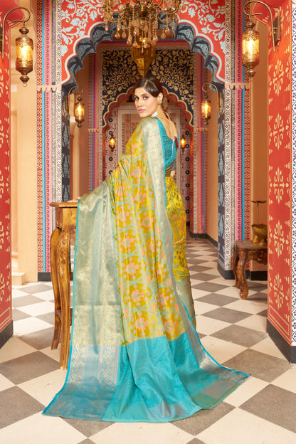 Yellow Banarasi Pure Soft Silk Saree